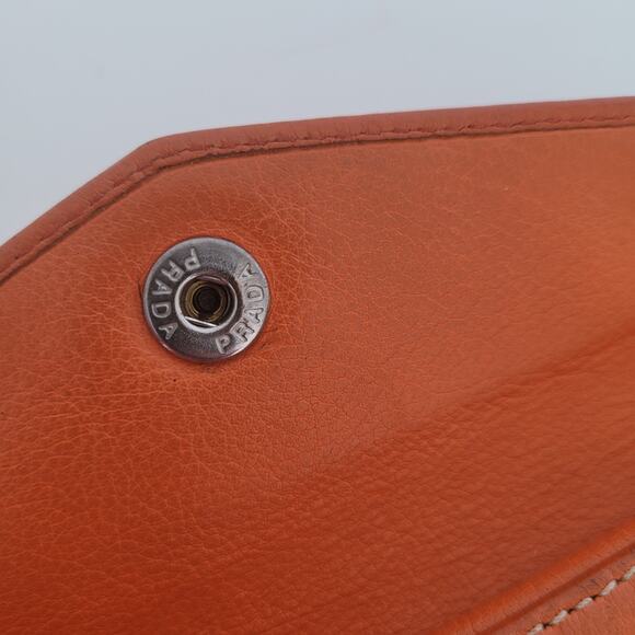 PRADA Orange Leather Logo Button Wallet Medium Envelope Folding Unisex - Picture 15 of 15